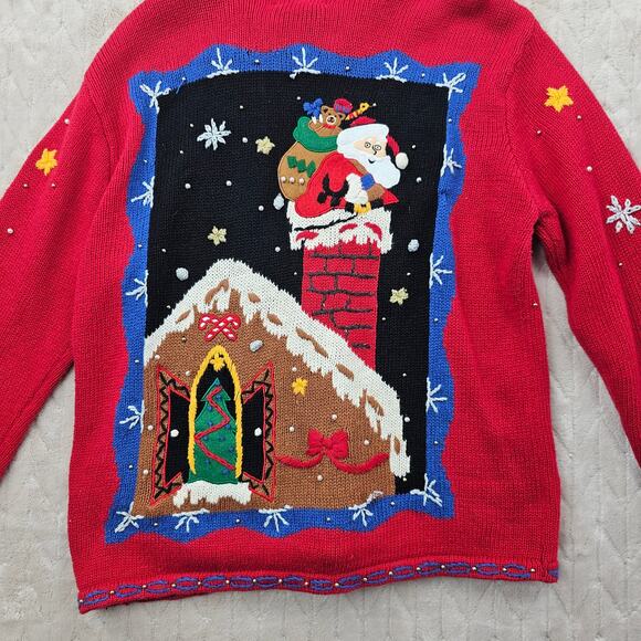 Vintage Christmas Cardigan Womens Small Santa Retro Sweater Grandma Embroidered - Picture 5 of 7